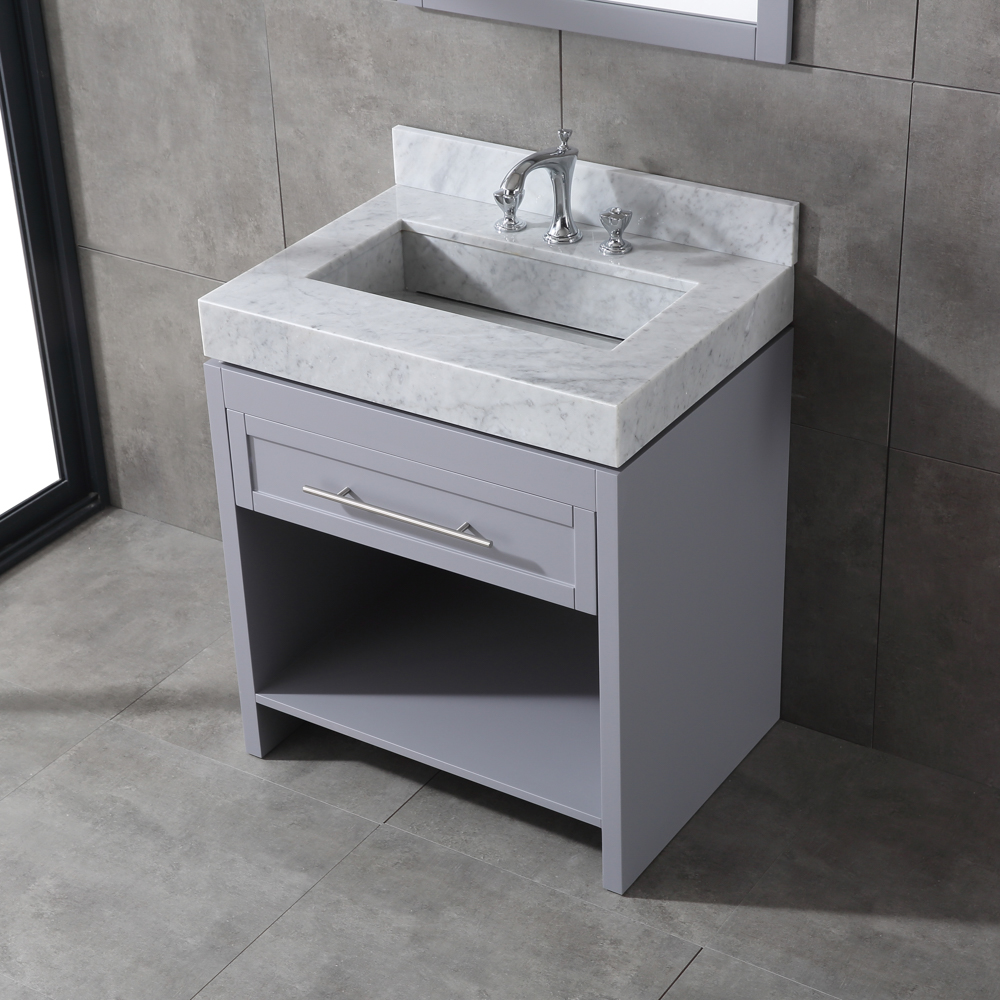 42 inch grey finishing single sink solid wood cabinet with 4" thickness top