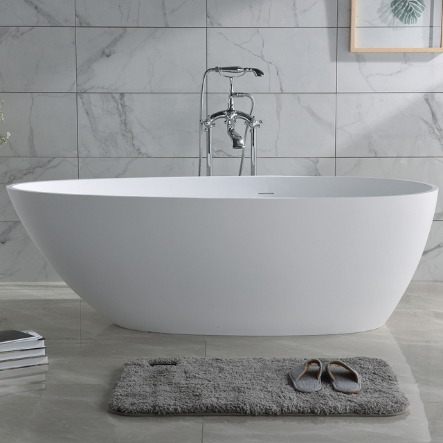 Goose egg shape free standing solid surface matt white bathtub