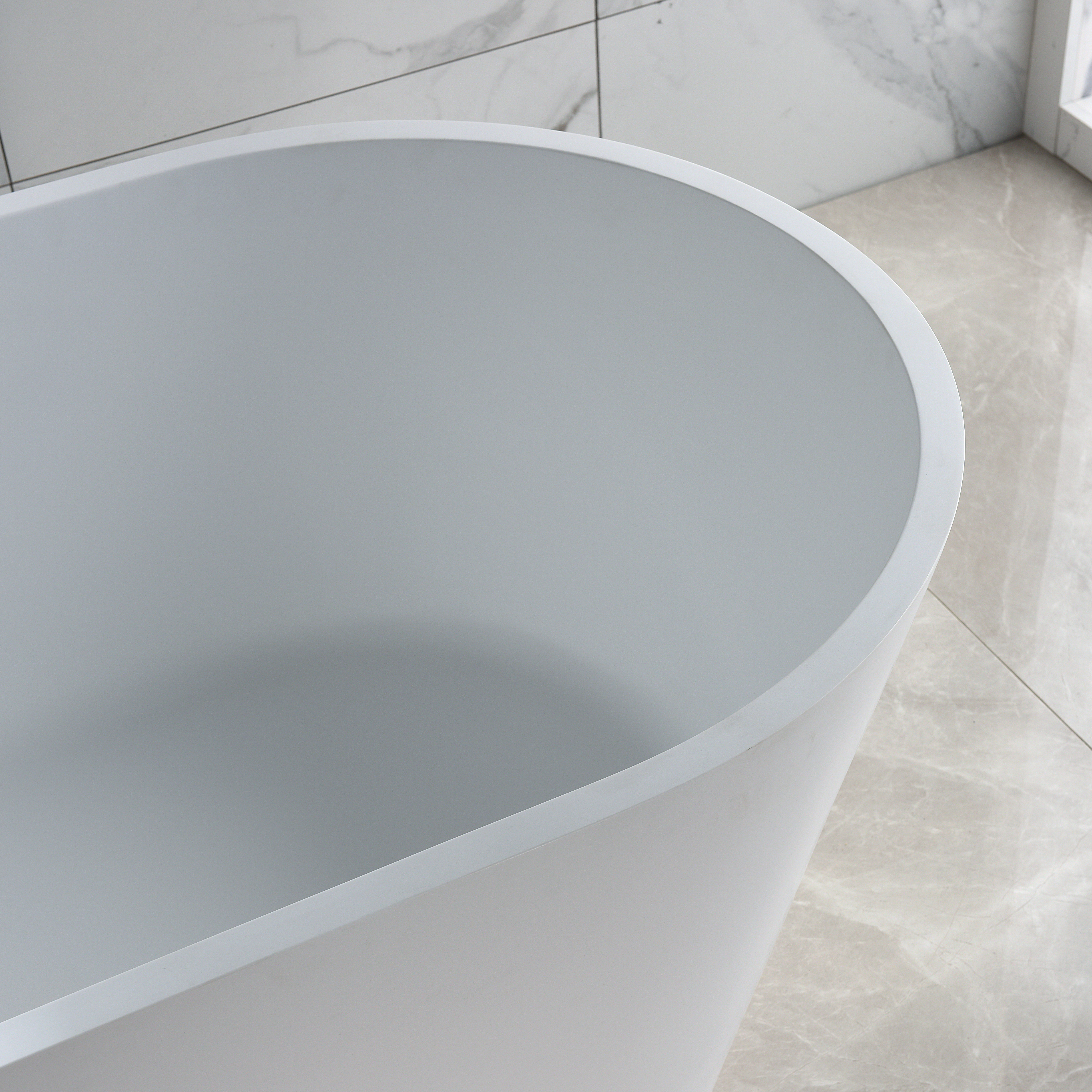 Oval shape free standing solid surface matt white bathtub