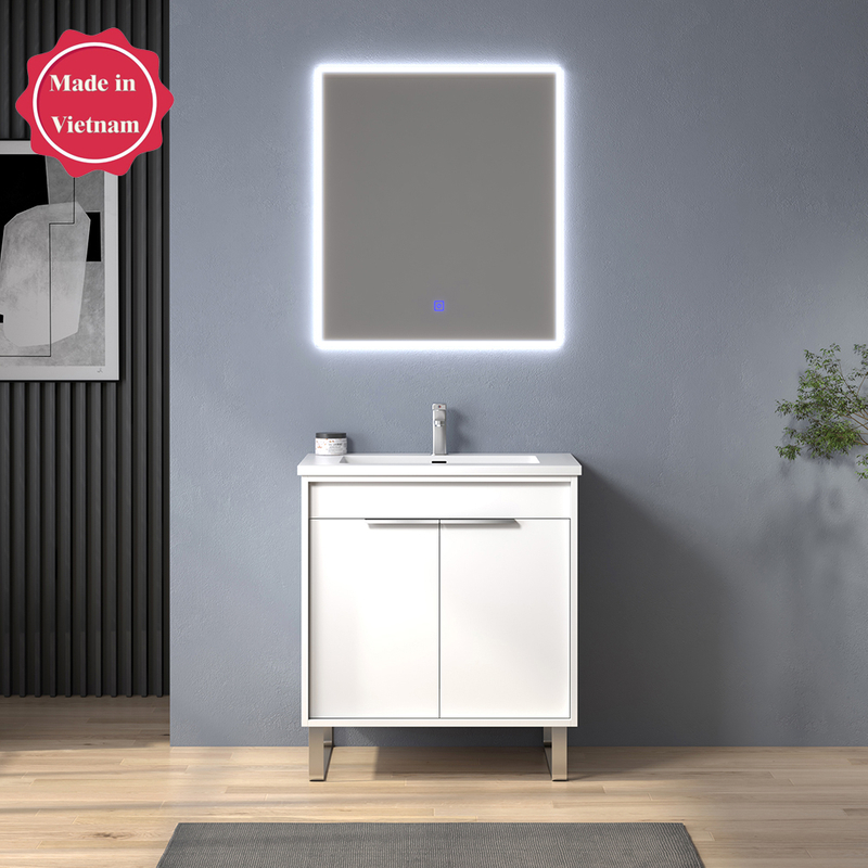 30 inch contemporary white Bathroom Vanity with metal bracket