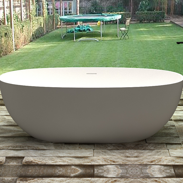 Oval shape free standing matt white solid surface bathroom bathtub