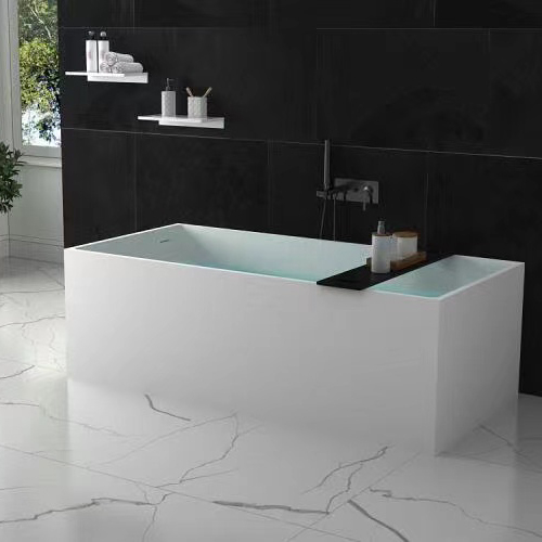 Square shape solid surface matt white free standing bathroom bathtub