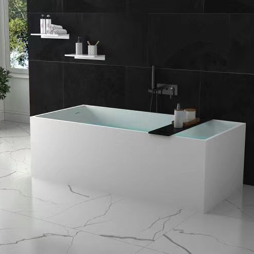 Square shape solid surface matt white free standing bathroom bathtub