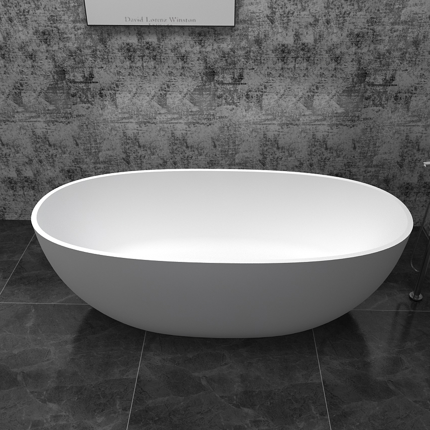 Oval shape free standing matt white solid surface bathroom bathtub