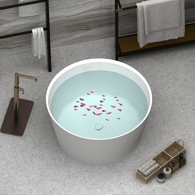 Circular shape free standing solid surface matt white bathtub