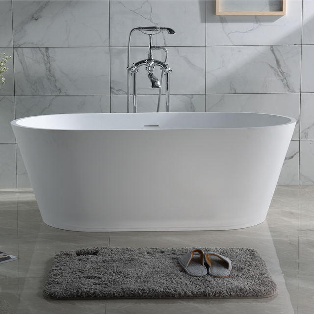 Oval shape free standing solid surface matt white bathtub
