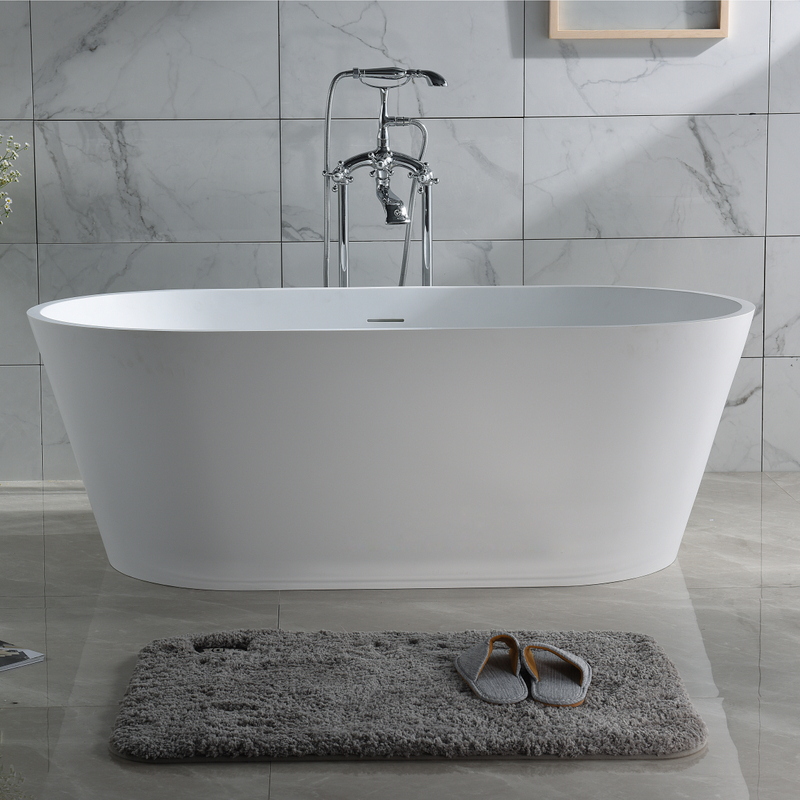 Oval shape free standing solid surface matt white bathtub