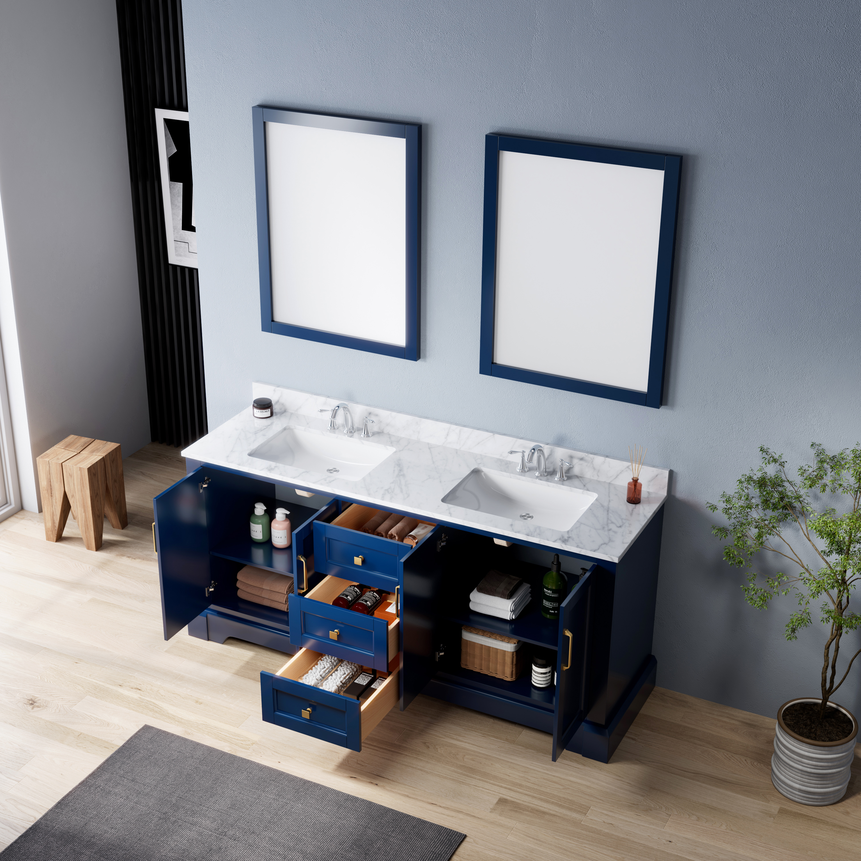 72 inch traditional navy blue Bathroom Vanity
