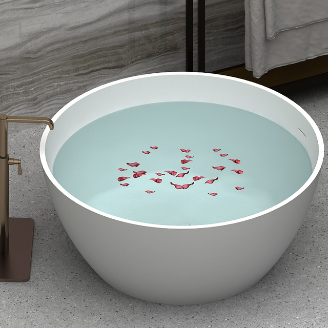 Circular shape free standing solid surface free standing matt white bathtub