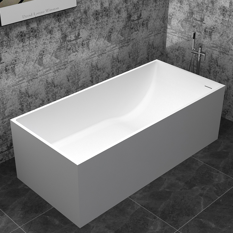 Square shape solid surface matt white free standing bathroom bathtub